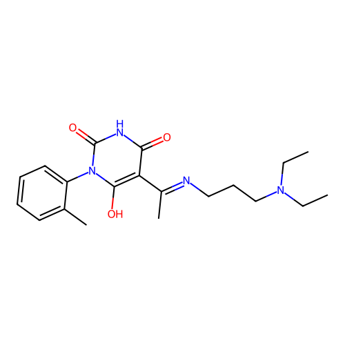 5-[1-(3-diethylaminopropylamino)ethylidene]-1-(2-methylphenyl)-1,3-diazinane-2,4,6-trione structure