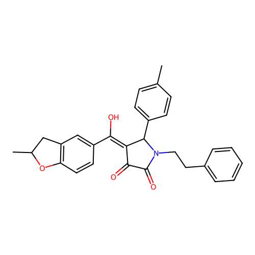 (4E)-4-[hydroxy(2-methyl-2,3-dihydro-1-benzofuran-5-yl)methylidene]-5-(4-methylphenyl)-1-(2-phenylethyl)pyrrolidine-2,3-dione structure