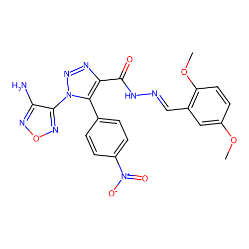 (E)-1-(4-amino-1,2,5-oxadiazol-3-yl)-N'-(2,5-dimethoxybenzylidene)-5-(4-nitrophenyl)-1H-1,2,3-triazole-4-carbohydrazide structure