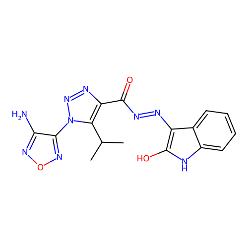 (Z)-1-(4-amino-1,2,5-oxadiazol-3-yl)-5-isopropyl-N'-(2-oxoindolin-3-ylidene)-1H-1,2,3-triazole-4-carbohydrazide structure
