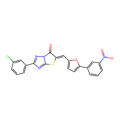 (Z)-2-(3-chlorophenyl)-5-((5-(3-nitrophenyl)furan-2-yl)methylene)thiazolo[3,2-b][1,2,4]triazol-6(5H)-one structure