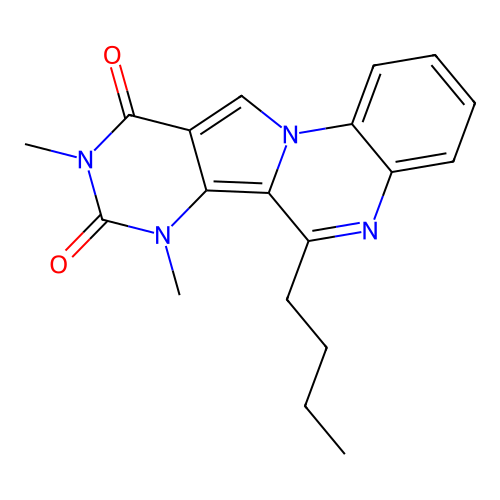 6-butyl-7,9-dimethylpyrimido[4',5':3,4]pyrrolo[1,2-a]quinoxaline-8,10(7H,9H)-dione structure