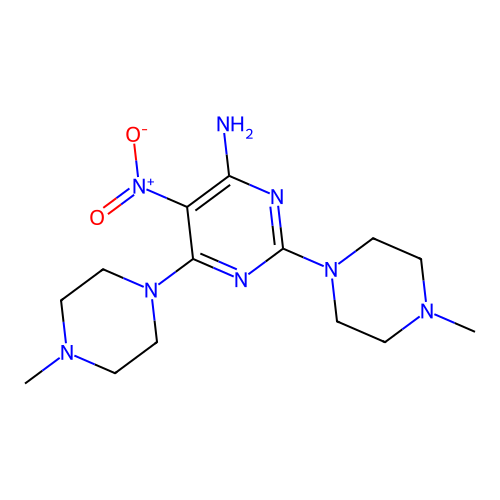 2,6-Bis(4-methylpiperazin-1-yl)-5-nitropyrimidin-4-amine structure