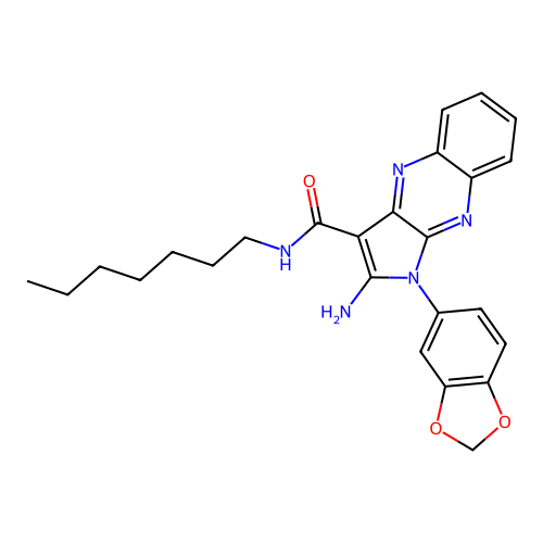 2-amino-1-(1,3-benzodioxol-5-yl)-N-heptyl-1H-pyrrolo[2,3-b]quinoxaline-3-carboxamide structure