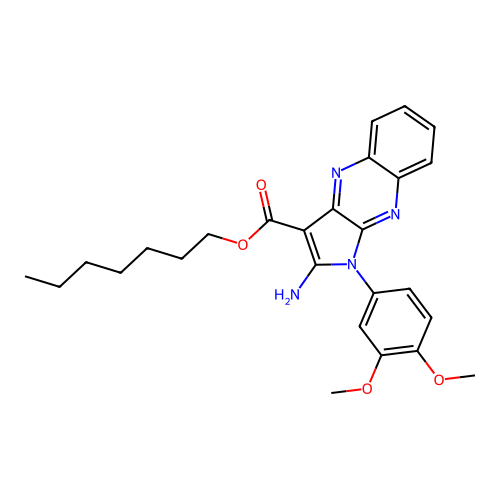 heptyl 2-amino-1-(3,4-dimethoxyphenyl)-1H-pyrrolo[2,3-b]quinoxaline-3-carboxylate structure