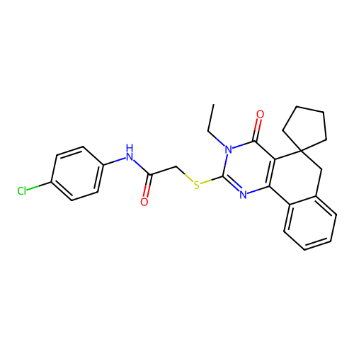 N-(4-chlorophenyl)-2-((3-ethyl-4-oxo-4,6-dihydro-3H-spiro[benzo[h]quinazoline-5,1'-cyclopentan]-2-yl)thio)acetamide structure