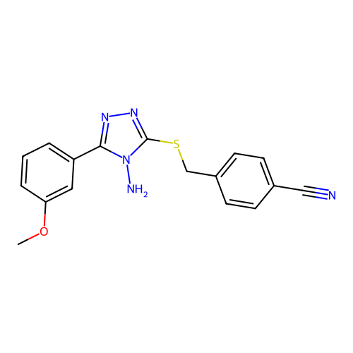 4-(((4-amino-5-(3-methoxyphenyl)-4H-1,2,4-triazol-3-yl)thio)methyl)benzonitrile structure