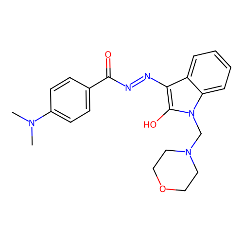 (Z)-4-(dimethylamino)-N'-(1-(morpholinomethyl)-2-oxoindolin-3-ylidene)benzohydrazide structure
