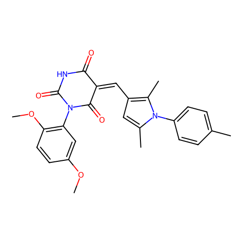 (5Z)-1-(2,5-dimethoxyphenyl)-5-[[2,5-dimethyl-1-(4-methylphenyl)pyrrol-3-yl]methylidene]-1,3-diazinane-2,4,6-trione structure