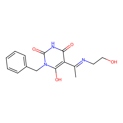 1-benzyl-5-[1-(2-hydroxyethylamino)ethylidene]-1,3-diazinane-2,4,6-trione structure