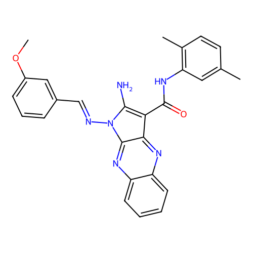 (E)-2-amino-N-(2,5-dimethylphenyl)-1-((3-methoxybenzylidene)amino)-1H-pyrrolo[2,3-b]quinoxaline-3-carboxamide structure