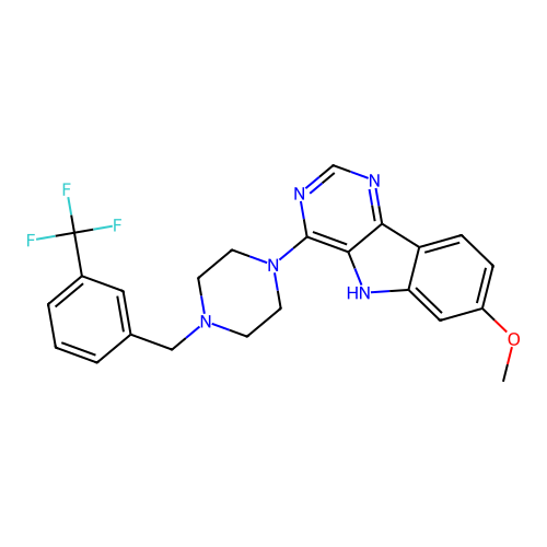 7-methoxy-4-{4-[3-(trifluoromethyl)benzyl]piperazin-1-yl}-5H-pyrimido[5,4-b]indole structure