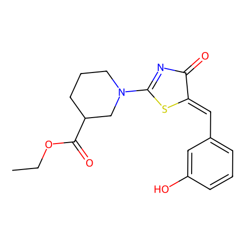 ethyl 1-[(5Z)-5-(3-hydroxybenzylidene)-4-oxo-4,5-dihydro-1,3-thiazol-2-yl]piperidine-3-carboxylate structure