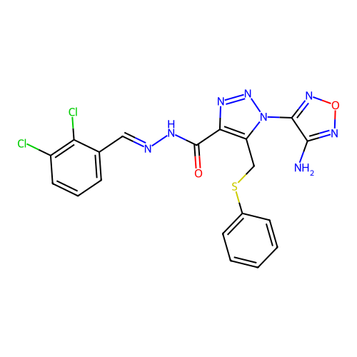 (E)-1-(4-amino-1,2,5-oxadiazol-3-yl)-N'-(2,3-dichlorobenzylidene)-5-((phenylthio)methyl)-1H-1,2,3-triazole-4-carbohydrazide structure
