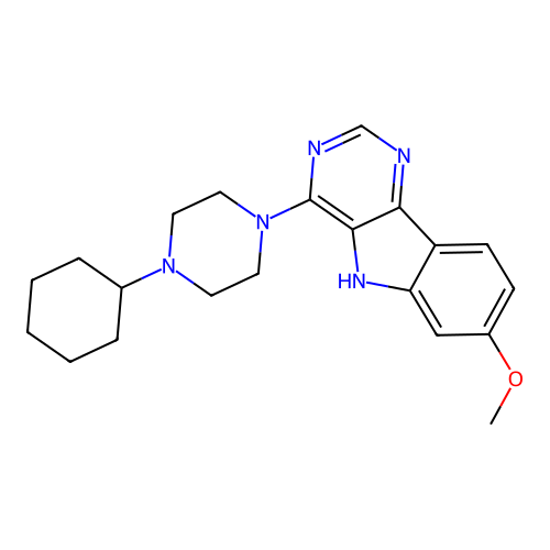 4-(4-cyclohexylpiperazin-1-yl)-7-methoxy-5H-pyrimido[5,4-b]indole structure