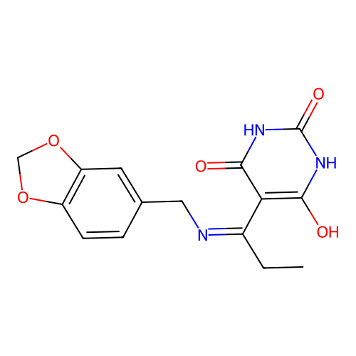 5-[1-(1,3-benzodioxol-5-ylmethylamino)propylidene]-1,3-diazinane-2,4,6-trione structure