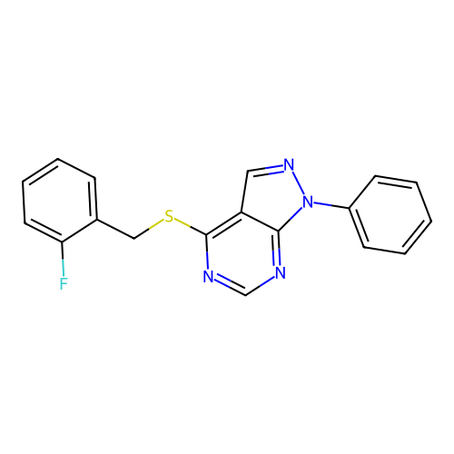 4-[(2-fluorobenzyl)sulfanyl]-1-phenyl-1H-pyrazolo[3,4-d]pyrimidine structure