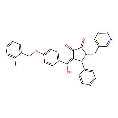 (4E)-4-[hydroxy-[4-[(2-methylphenyl)methoxy]phenyl]methylidene]-5-pyridin-4-yl-1-(pyridin-3-ylmethyl)pyrrolidine-2,3-dione structure