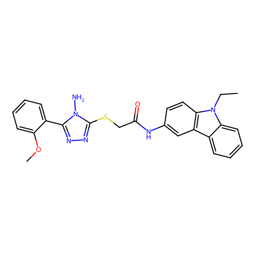 2-((4-amino-5-(2-methoxyphenyl)-4H-1,2,4-triazol-3-yl)thio)-N-(9-ethyl-9H-carbazol-3-yl)acetamide structure