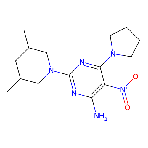2-(3,5-Dimethylpiperidin-1-yl)-5-nitro-6-(pyrrolidin-1-yl)pyrimidin-4-amine structure