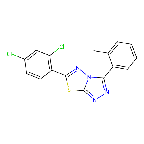 6-(2,4-dichlorophenyl)-3-(2-methylphenyl)-[1,2,4]triazolo[3,4-b][1,3,4]thiadiazole structure