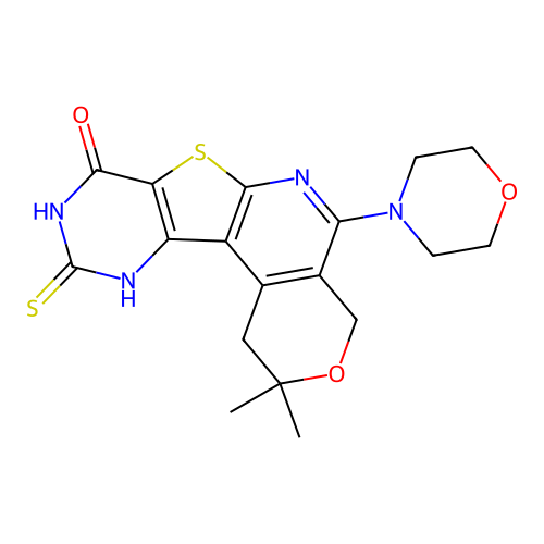 2,2-dimethyl-5-morpholino-10-thioxo-4,9,10,11-tetrahydro-1H-pyrano[4'',3'':4',5']pyrido[3',2':4,5]thieno[3,2-d]pyrimidin-8(2H)-one structure