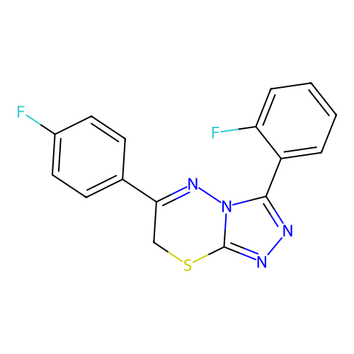 3-(2-fluorophenyl)-6-(4-fluorophenyl)-7H-[1,2,4]triazolo[3,4-b][1,3,4]thiadiazine structure