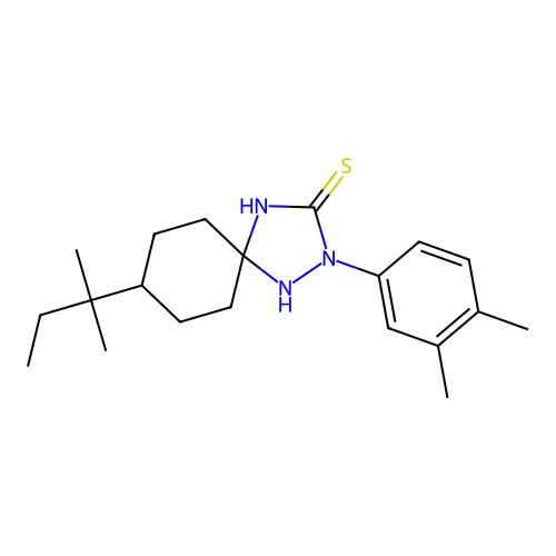 2-(3,4-dimethylphenyl)-8-(2-methylbutan-2-yl)-1,2,4-triazaspiro[4.5]decane-3-thione structure