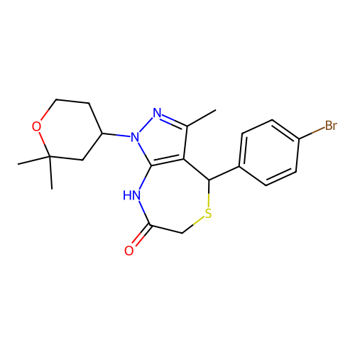 4-(4-bromophenyl)-1-(2,2-dimethyloxan-4-yl)-3-methyl-2,4-dihydropyrazolo[3,4-e][1,4]thiazepin-7-one structure