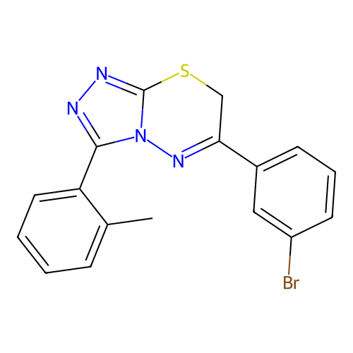 6-(3-bromophenyl)-3-(2-methylphenyl)-7H-[1,2,4]triazolo[3,4-b][1,3,4]thiadiazine structure