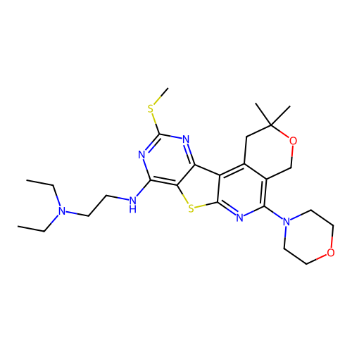 N'-[2,2-dimethyl-10-(methylsulfanyl)-5-(morpholin-4-yl)-1,4-dihydro-2H-pyrano[4'',3'':4',5']pyrido[3',2':4,5]thieno[3,2-d]pyrimidin-8-yl]-N,N-diethylethane-1,2-diamine structure