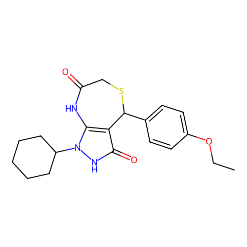 1-cyclohexyl-4-(4-ethoxyphenyl)-4,8-dihydro-2H-pyrazolo[3,4-e][1,4]thiazepine-3,7-dione structure