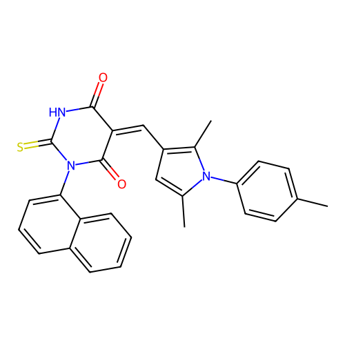 (5Z)-5-[[2,5-dimethyl-1-(4-methylphenyl)pyrrol-3-yl]methylidene]-1-naphthalen-1-yl-2-sulfanylidene-1,3-diazinane-4,6-dione structure
