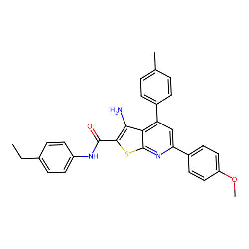 3-amino-N-(4-ethylphenyl)-6-(4-methoxyphenyl)-4-(4-methylphenyl)thieno[2,3-b]pyridine-2-carboxamide structure