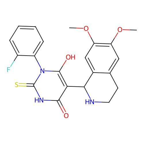 5-(6,7-dimethoxy-1,2,3,4-tetrahydroisoquinolin-1-yl)-3-(2-fluorophenyl)-6-hydroxy-2-thioxo-2,3-dihydropyrimidin-4(1H)-one structure