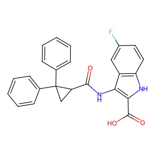 3-[(2,2-diphenylcyclopropanecarbonyl)amino]-5-fluoro-1H-indole-2-carboxylic Acid structure