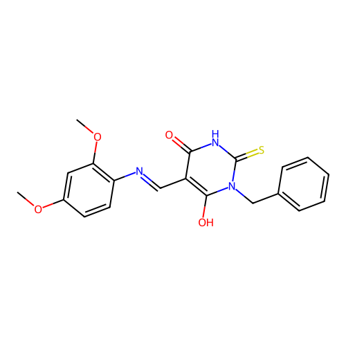 (5Z)-1-benzyl-5-[(2,4-dimethoxyanilino)methylidene]-2-sulfanylidene-1,3-diazinane-4,6-dione structure