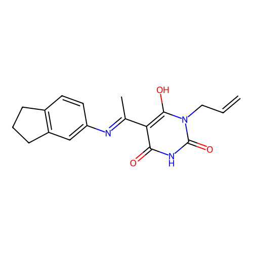 1-Allyl-5-[1-(indan-5-ylamino)-eth-(E)-ylidene]-pyrimidine-2,4,6-trione structure
