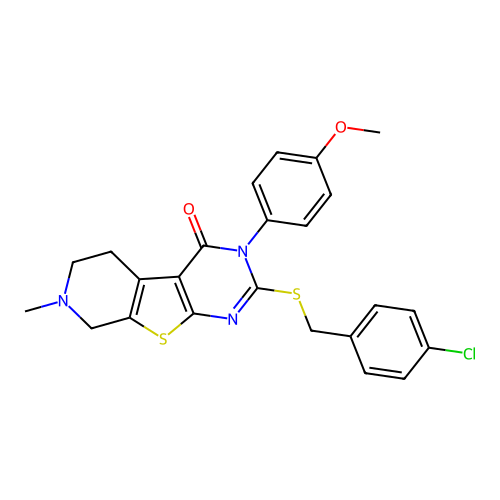 2-((4-chlorobenzyl)thio)-3-(4-methoxyphenyl)-7-methyl-5,6,7,8-tetrahydropyrido[4',3':4,5]thieno[2,3-d]pyrimidin-4(3H)-one structure