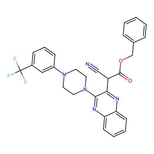 Benzyl 2-cyano-2-[3-[4-[3-(trifluoromethyl)phenyl]piperazin-1-yl]quinoxalin-2-yl]acetate structure