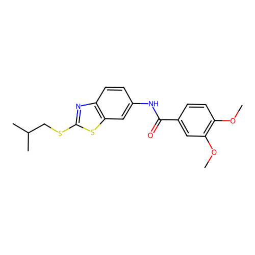 3,4-dimethoxy-N-{2-[(2-methylpropyl)sulfanyl]-1,3-benzothiazol-6-yl}benzamide structure