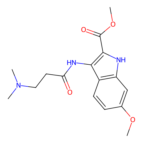 methyl 3-[(N,N-dimethyl-beta-alanyl)amino]-6-methoxy-1H-indole-2-carboxylate structure
