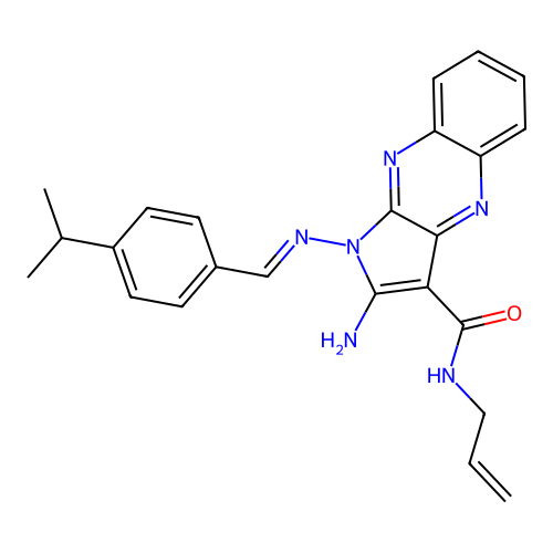 (E)-N-allyl-2-amino-1-((4-isopropylbenzylidene)amino)-1H-pyrrolo[2,3-b]quinoxaline-3-carboxamide structure