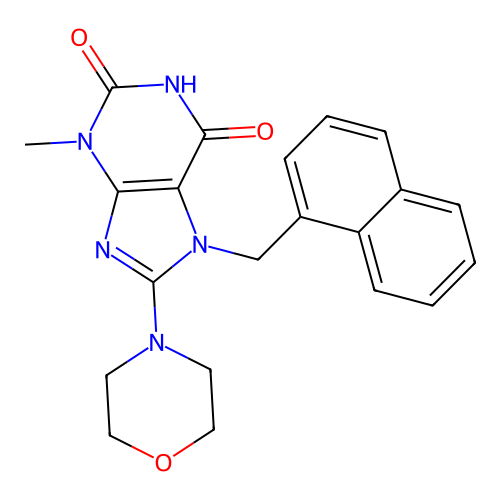 3-methyl-8-morpholino-7-(naphthalen-1-ylmethyl)-1H-purine-2,6(3H,7H)-dione structure
