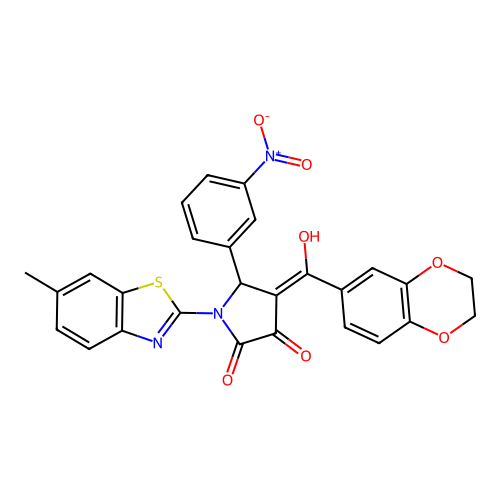 (4E)-4-[2,3-dihydro-1,4-benzodioxin-6-yl(hydroxy)methylidene]-1-(6-methyl-1,3-benzothiazol-2-yl)-5-(3-nitrophenyl)pyrrolidine-2,3-dione structure