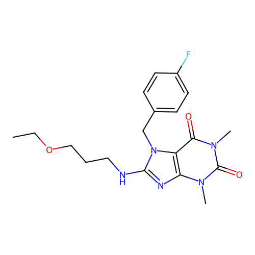 8-[(3-ethoxypropyl)amino]-7-(4-fluorobenzyl)-1,3-dimethyl-3,7-dihydro-1H-purine-2,6-dione structure