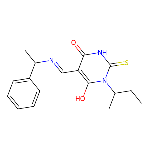 1-butan-2-yl-5-[(1-phenylethylamino)methylidene]-2-sulfanylidene-1,3-diazinane-4,6-dione structure