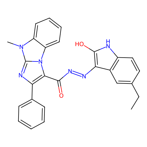 (E)-N'-(5-ethyl-2-oxoindolin-3-ylidene)-9-methyl-2-phenyl-9H-benzo[d]imidazo[1,2-a]imidazole-3-carbohydrazide structure