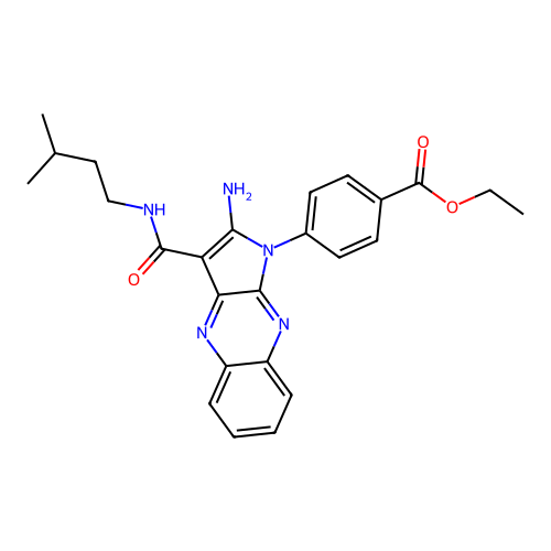 ethyl 4-(2-amino-3-(isopentylcarbamoyl)-1H-pyrrolo[2,3-b]quinoxalin-1-yl)benzoate structure