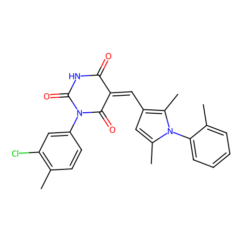(5Z)-1-(3-chloro-4-methylphenyl)-5-[[2,5-dimethyl-1-(2-methylphenyl)pyrrol-3-yl]methylidene]-1,3-diazinane-2,4,6-trione structure